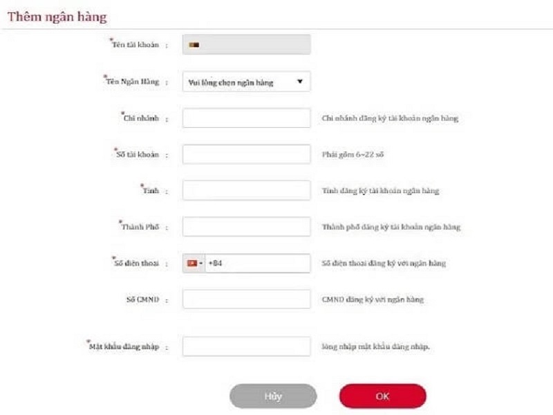 Hướng dẫn rút tiền AE888 nhanh nhất hiện tại 7 Điền thông tin